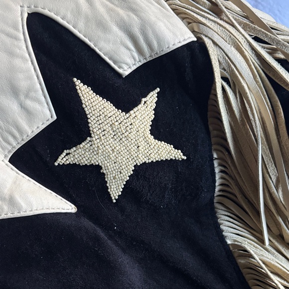 Vintage Star-Studded Black and Cream Fringe Jacket by REN Ellis renegade - Picture 7 of 10